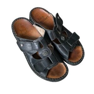 FINN COMFORT Black Leather Orthopaedic Velcro Strap Sandals 38